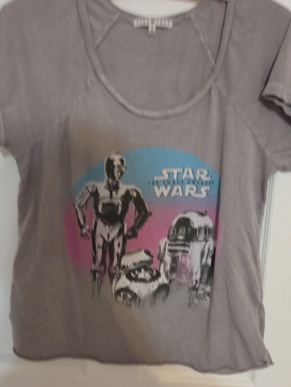 Junk Food Clothing Gray Star Wars Tee with Blue and Pink Graphic Vintage